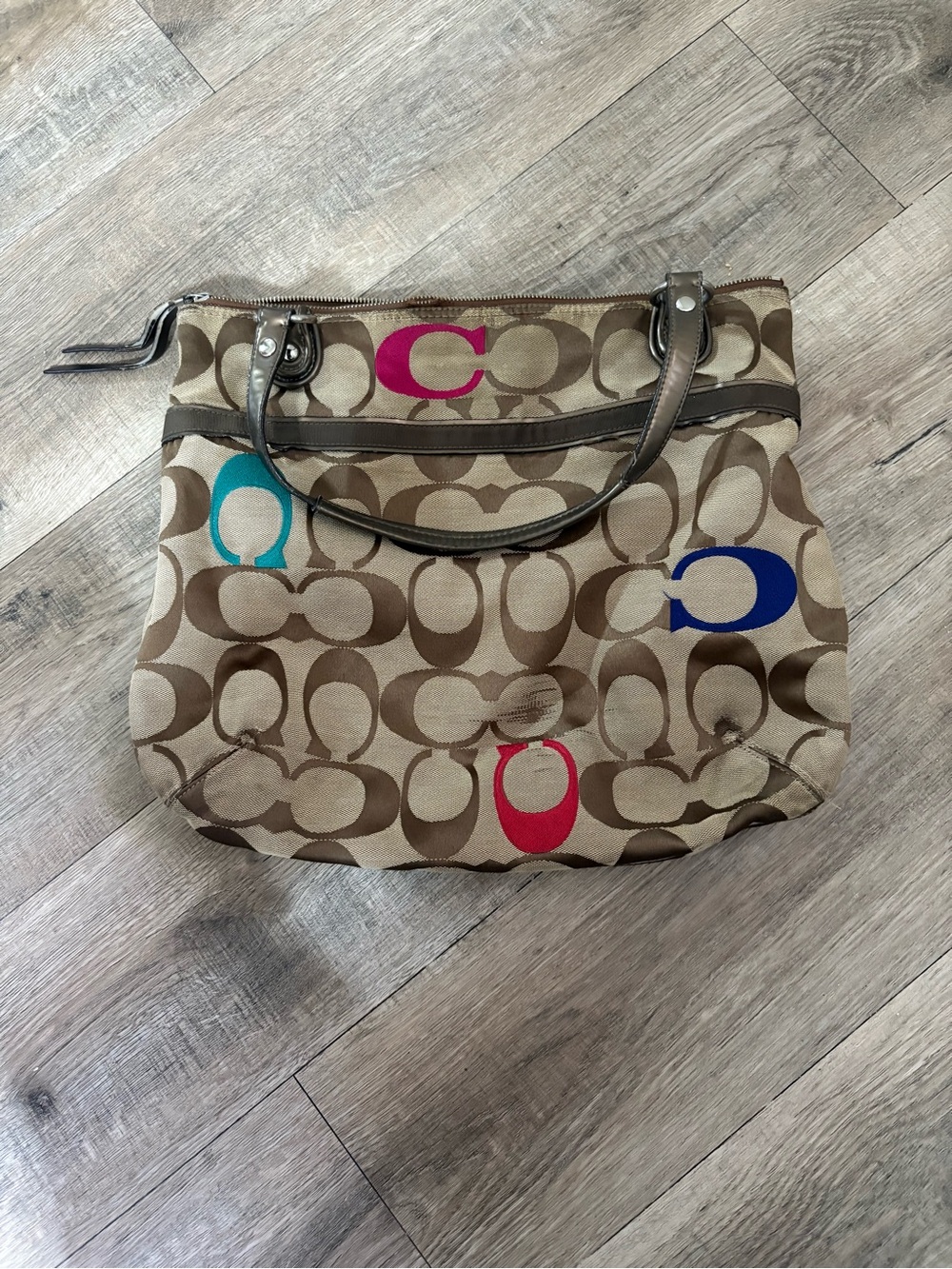 Coach Signature Op Art Multicolor Embroidered C Tote Bag Style 21184